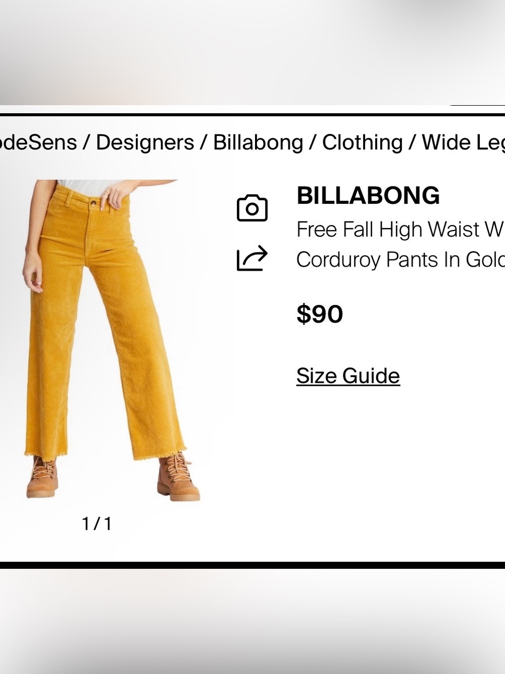 Billabong- Free Fall Wide Leg corduroy Mustard Yello  Jeans